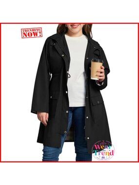 Plus Size Waterproof Rain Jacket Windbreaker Hooded Trench Coat